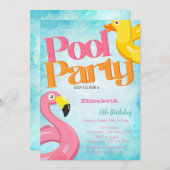 Pool Party Toys Flamingos Geburtstag Einladung (Vorne/Hinten)
