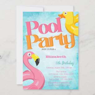Pool Party Toys Flamingos Geburtstag Einladung
