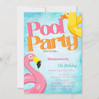 Pool Party Toys Flamingos Geburtstag Einladung