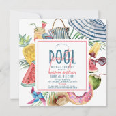 Pool Party Tropical Beach Gear Bridal Shower Einladung (Vorderseite)