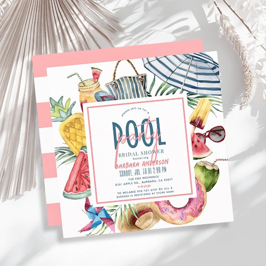 Pool Party Tropical Beach Gear Bridal Shower Einladung