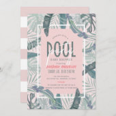 Pool Party Tropical Blätter Pink Girl Baby Dusche Einladung (Vorne/Hinten)