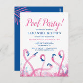 Pool-Party | Tropical Blue Pink Flamingo Geburtsta Postkarte (Vorne/Hinten)