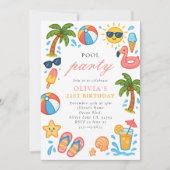 Pool Party Tropical Summer Birthday Party Einladung (Vorderseite)