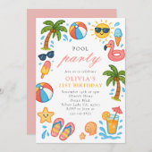 Pool Party Tropical Summer Birthday Party Einladung (Vorne/Hinten)