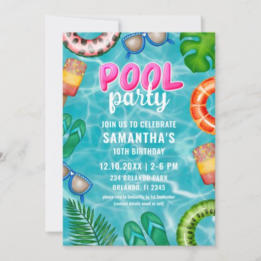 Pool Party Tropischer Sommer Einladung (Vorderseite)