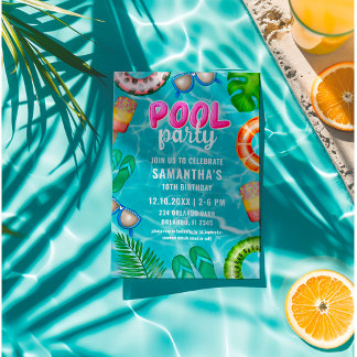 Pool Party Tropischer Sommer Einladung