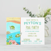 Pool Party Turtles Sommer Geburtstag Einladung (Stehend Vorderseite)
