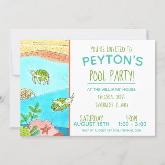 Pool Party Turtles Sommer Geburtstag Einladung