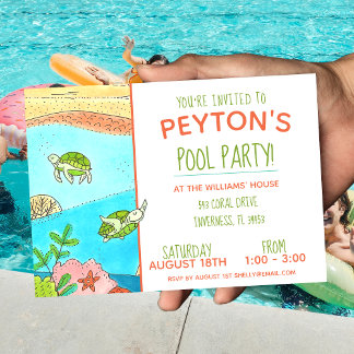 Pool Party Turtles Sommer Geburtstag Einladung
