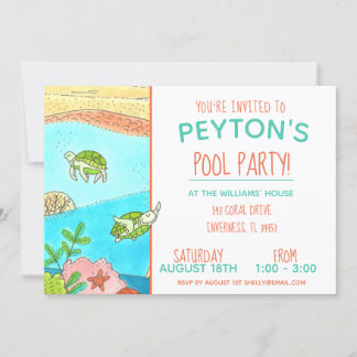Pool Party Turtles Sommer Geburtstag Einladung