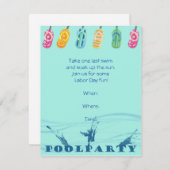 Pool-Party und Flip-Flops auf blauem Hintergrund Einladung (Vorne/Hinten)