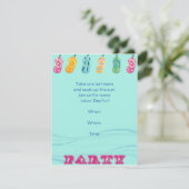 Pool-Party und Flip Flops auf Blue Wave-Hintergrun Einladung (Stehend Vorderseite)