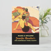 Pool-Party Vintage Illustration individuelle Einla Einladung (Stehend Vorderseite)