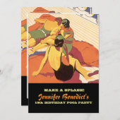 Pool-Party Vintage Illustration individuelle Einla Einladung (Vorne/Hinten)