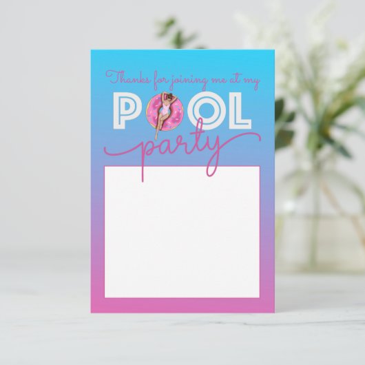 Pool Party Wasserfarbe Ombre Donut Float Dankeskarte (Stehend Vorderseite)