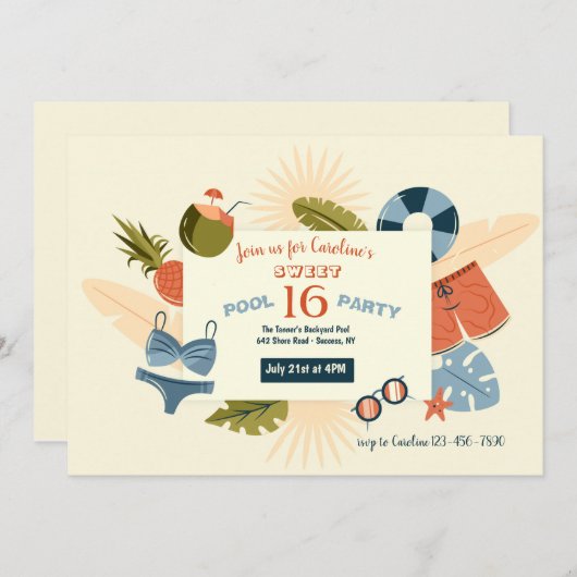 Pool Party Zeit Einladung (Vorne/Hinten)