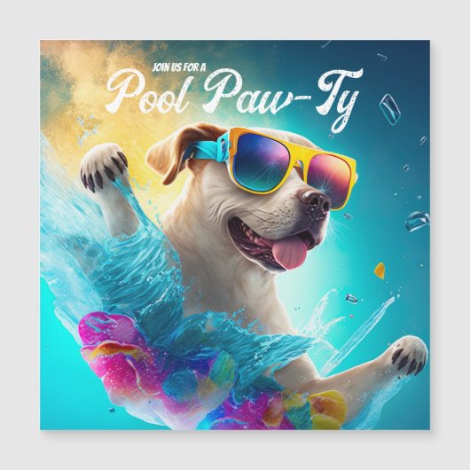 Pool Paw-Ty-Einladung, Custom Pool Puppy-Party Magneteinladung (Vorderseite)