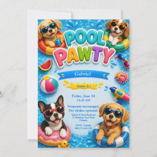 Pool Pawty Welpen-Geburtstagseinladung Einladung