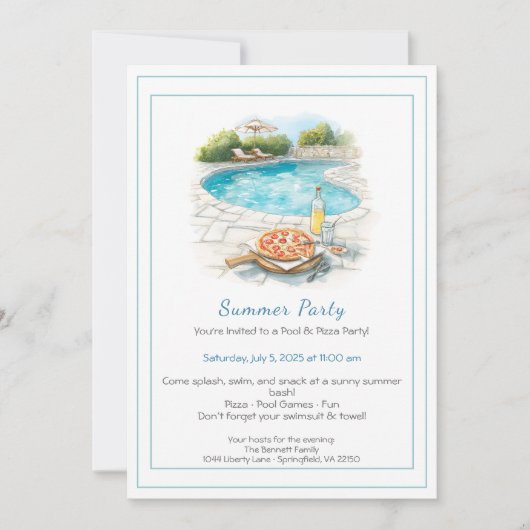 Pool & Pizza Summer Party Einladung (Vorderseite)