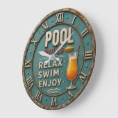 Pool Rules Swimming Decor Große Wanduhr (Winkel)