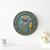 Pool Rules Swimming Decor Große Wanduhr (Zuhause)