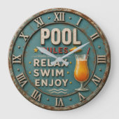 Pool Rules Swimming Decor Große Wanduhr (Vorderseite)