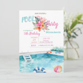 Pool Schwimmbrille Blumen Geburtstagsfeier Einladung (Stehend Vorderseite)