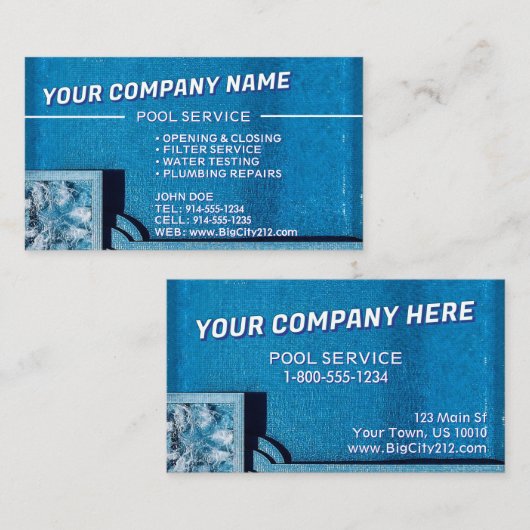 Pool Service CUSOMIZABLE Business Card Visitenkarte (Vorne/Hinten)