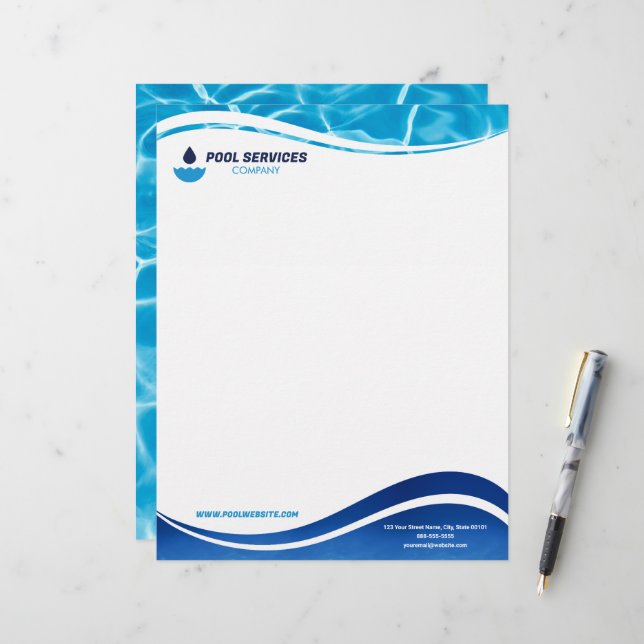 Pool-Service-Unternehmensbriefkopf | Schwimmbäder  Briefbogen (Vorderseite/Rückseite Beispiel)