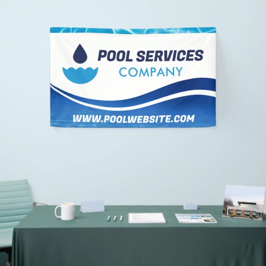 Pool Services | Blaue Wasserwelle | Schwimmbad Banner (Messeveranstaltung)