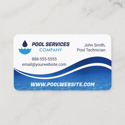 Pool Services | Blaue Wasserwelle | Schwimmbad Visitenkarte (Vorderseite)