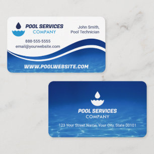 Pool Services   Blaue Wasserwelle   Schwimmbad Visitenkarte