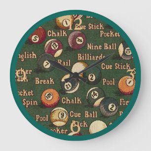 Pool Shark Billiard Balls Background Wall Clock Große Wanduhr