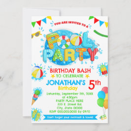 Pool Sommer Geburtstagsparty Primärfarbe Einladung