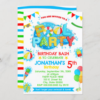 Pool Sommer Geburtstagsparty Primärfarbe Einladung