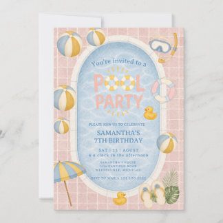 Pool Sommer Kind Schwimmen Party Geburtstag Einladung