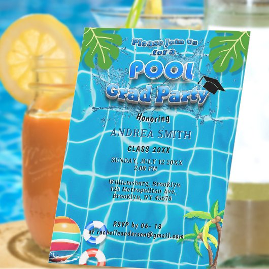 Pool Sommer Moderne Fun Graduation Party Tropical Einladung