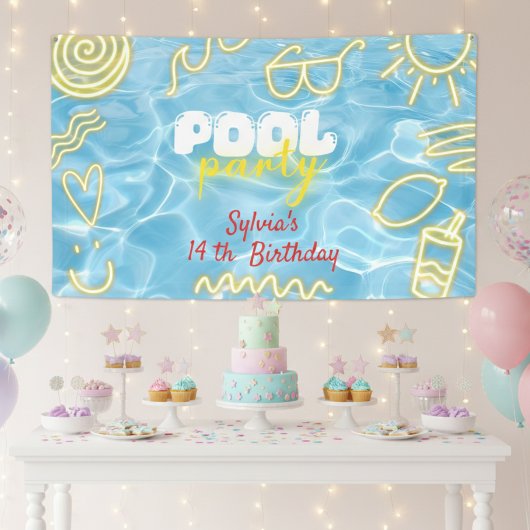 Pool Sommer Neon Stimmung Geburtstagsfeier Banner