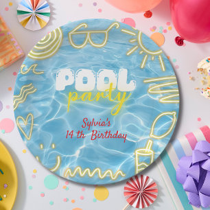 Pool Sommer Neon Stimmung Geburtstagsfeier Pappteller