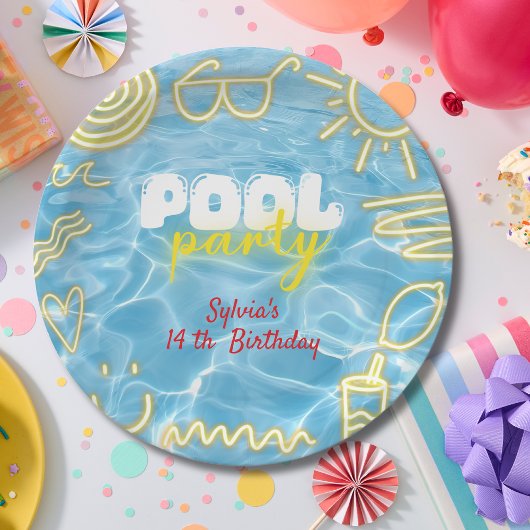 Pool Sommer Neon Stimmung Geburtstagsfeier Pappteller