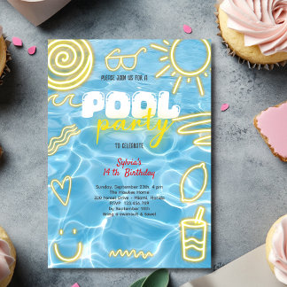 Pool Sommerneon-Vibes Geburtstagsfeier Einladung