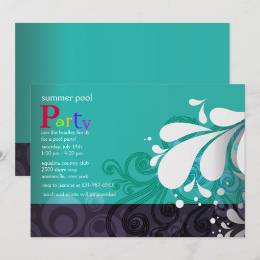 Pool-Spritzen-Einladung Einladung (Vorne/Hinten)