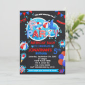 Pool Summer Birthday Bash Red White Blue Party Einladung (Stehend Vorderseite)