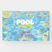 Pool summer neon vibes birthday party banner (Horizontal)