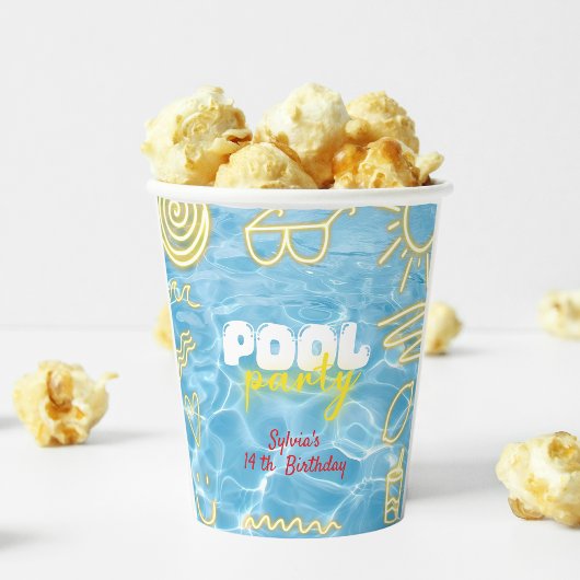 Pool summer neon vibes birthday party pappbecher