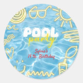 Pool summer neon vibes birthday party runder aufkleber (Vorderseite)