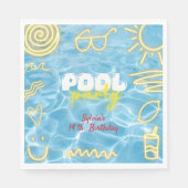 Pool summer neon vibes birthday party serviette (Vorderseite)