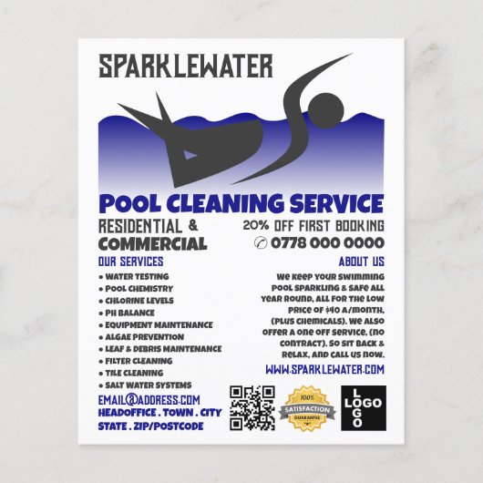 Pool Swimmer Design Swimming Pool Cleaning Service Flyer (Vorne)