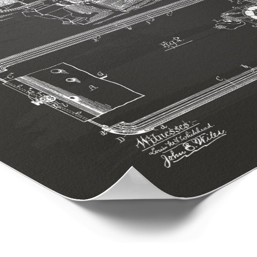 Pool Table 1892 Patent Art Chalkboard Poster (Ecke)